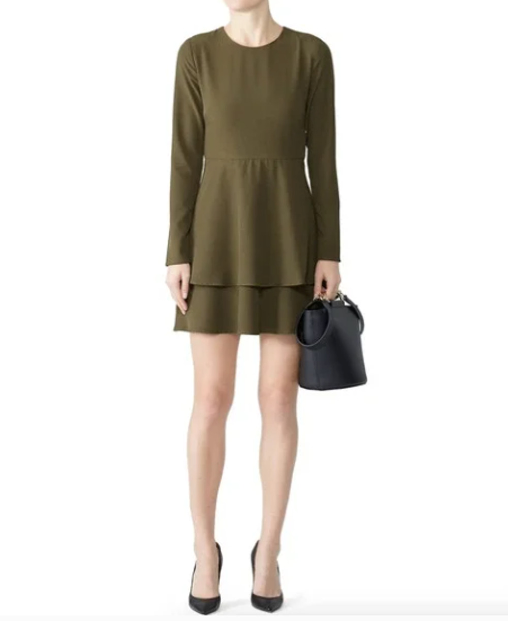 Hutch Women's Long SleeveTiered Skirt Olive Cami Dress 10